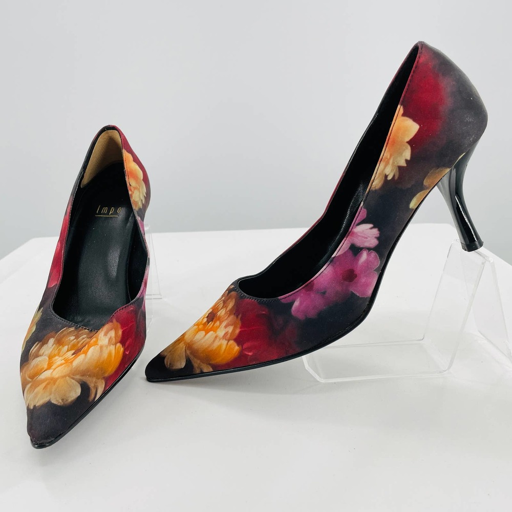 IMPO Valentina Red Yell Floral Fabric Pointed Toe Classic Stiletto Pumps 7
